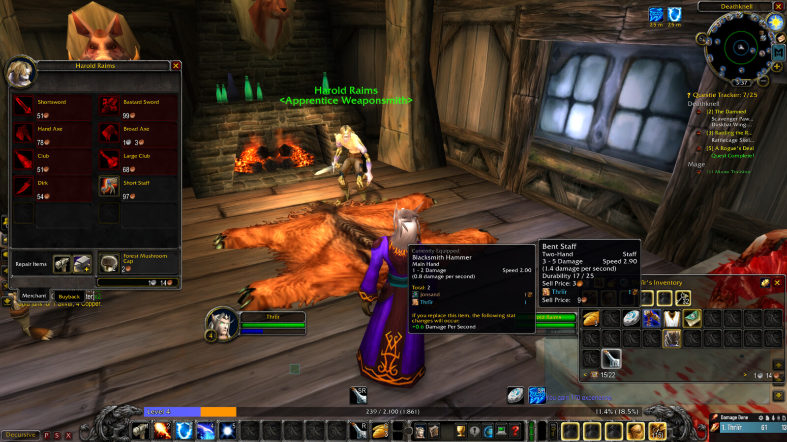 Thrïïr visits the Deathknell weaponsmith while carrying a blacksmith hammer