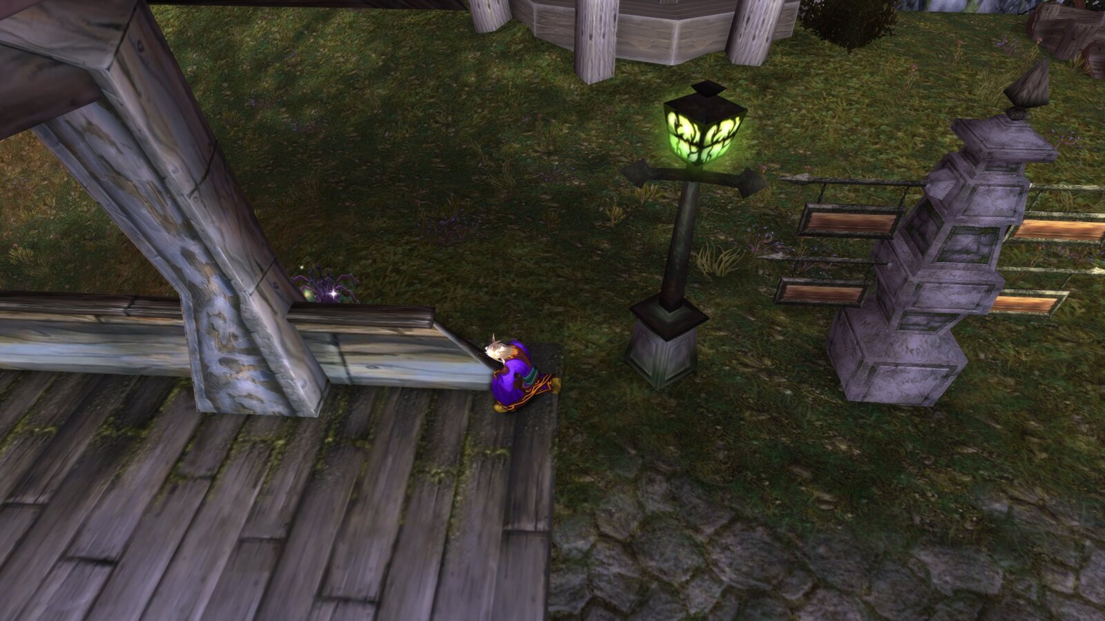 Thrïïr studies a green lantern outside Deathknell at night
