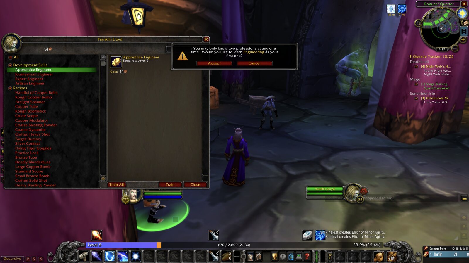 Thrïïr consults the Undercity profession trainers and studies their knowledge