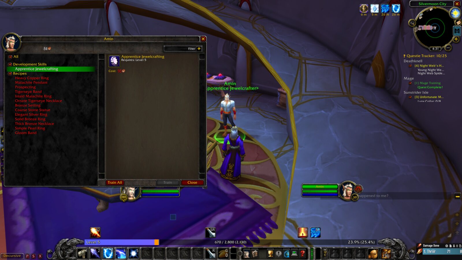 Thrïïr asks Amin to teach him Apprentice Jewelcrafting in Silvermoon