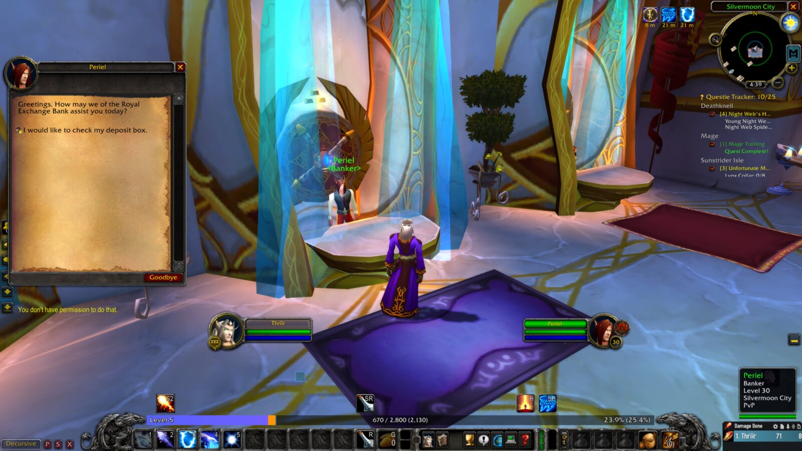 Thrïïr stands at the Royal Exchange bank as the game says he does not have permission